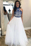 A Line Off White Halter Prom Dresses Cheap Long Formal Party Dress PG970 - Pgmdress