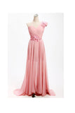 A-line One Shoulder Long Chiffon Bridesmaid Dress with Flowers BD017