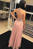 A-Line Pink Chiffon Halter Backless Prom/Evening Dress With Beading PG949 - Pgmdress