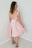 A-Line Pink Satin Backless Short Prom Dress Homecoming Dress PD311 - Pgmdress