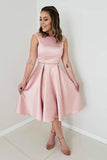 A-Line Pink Satin Backless Short Prom Dress Homecoming Dress  PD311