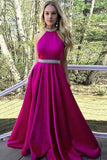 A-Line Pink Satin Open Back Sleeveless Prom Dress with Beading PG602 - Pgmdress