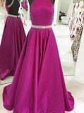 A-Line Pink Satin Open Back Sleeveless Prom Dress with Beading PG602 - Pgmdress