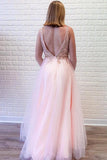 A-Line Pink Tulle V-neck Backless Beading Crystal Prom/Formal Dress PSK151 - Pgmdress