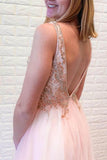 A-Line Pink Tulle V-neck Backless Beading Crystal Prom/Formal Dress PSK151 - Pgmdress