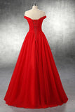A-line Red Floor Length Tulle PromDresses Evening Dresses PG247 - Pgmdress