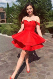 A-Line Red Satin Straps Short Prom Dress Homecoming Dress  PD377