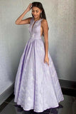 A-Line Round Neck Floor-Length Lilac Printed Prom/Evening Dress PG986 - Pgmdress