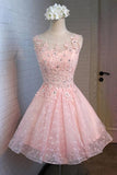 A-Line Round Neck Lace Beaded Homecoming Dress Cocktail Dress PG129 - Pgmdress
