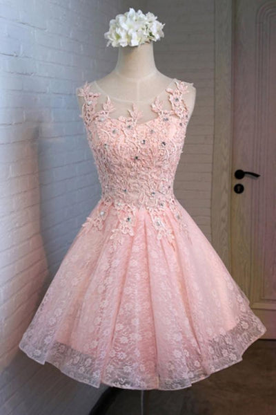 petite pink lace dress Olivia Pink Bodycon Short Lace Dress main image 1