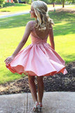 A-Line Round Neck Pink Satin Homecoming/Party Dress with Beading PD079 - Pgmdress