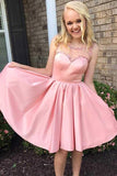 A-Line Round Neck Pink Satin Homecoming/Party Dress with Beading PD079