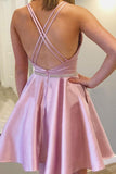 A-line Round Neck Sleeveless Straps Short Homecoming Dress with Beading PD382 - Pgmdress