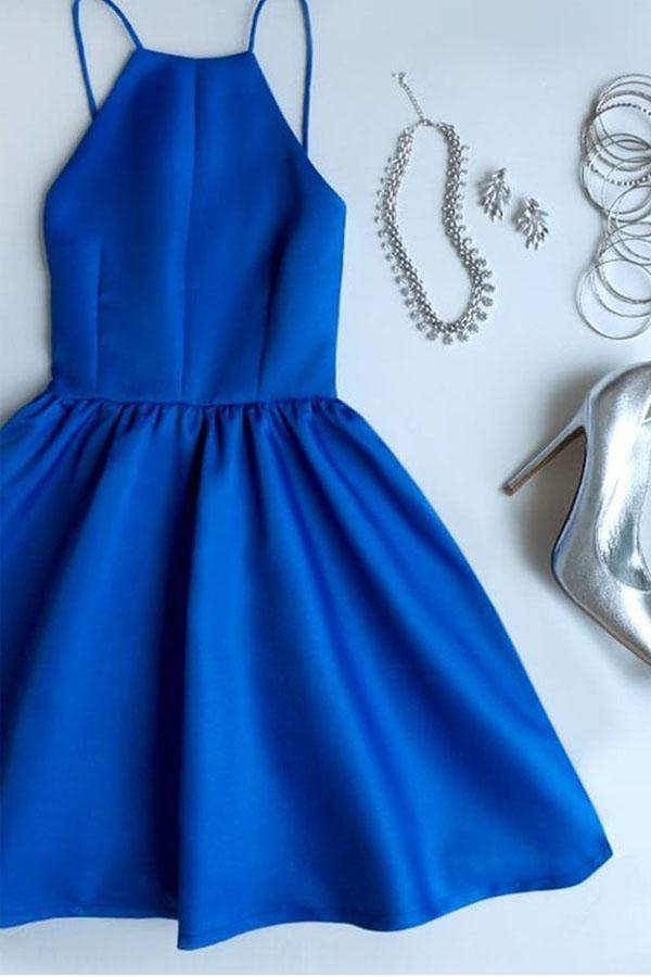 A Line Royal Blue Backless Short Prom Dresses Homecoming Dresses PD347 - Pgmdress
