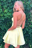 A-line Satin Fit and Flare Yellow Homecoming Dress with Pockets PD333 - Pgmdress
