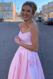A Line Satin Floor Length Pink Prom Dress With Pockets PSK133 - Pgmdress