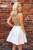 A-line Satin Sleeveless Tulle Beaded Homecoming Dress Short Prom Dress PD385 - Pgmdress