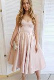 A-Line Satin Sweetheart Tea Length Homecoming Dress Short Prom Dress  PD414