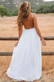 A-Line Scoop Backless Floor Length Beach Wedding Dress with Lace WD272 - Pgmdress