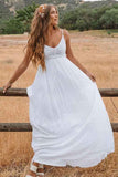 A-Line Scoop Backless Floor Length Beach Wedding Dress with Lace WD272 - Pgmdress