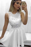 A-line Scoop Lace Appliqued Little White Dresses Homecoming Dresses PD168
