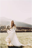 A-line Scoop Lace Wedding Dress Long Sleeve Rustic Wedding Dresses WD521 - Pgmdress