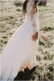 A-line Scoop Lace Wedding Dress Long Sleeve Rustic Wedding Dresses WD521 - Pgmdress