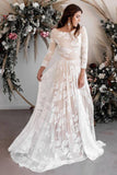 A-line Scoop Neck Long Sleeves Lace Weddding Dress Bridal Gown WD503