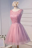 A-line Scoop Neck Short Tulle Homecoming Dress With Beading PG135 - Pgmdress