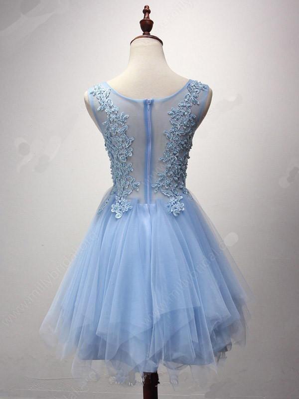 A-line Scoop Neck Tulle Short/Mini Pearl Detailing Homecoming Dresses PG124 - Pgmdress