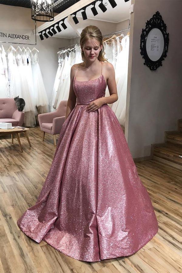 Sweetheart Sleeveless Blush Long Ball Gown Prom Dresses with Pockets, –  Oktypes