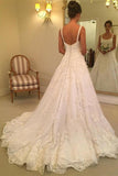 A-line Scoop Sweep Train Sleeveless Wedding Dress with Appliques WD218 - Pgmdress
