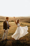 A-line See Through Floor Length Beach Wedding Dresses Rustic Bridal Dresses WD498 - Pgmdress