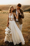 A-line See Through Floor Length Beach Wedding Dresses Rustic Bridal Dresses WD498 - Pgmdress