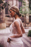 A-line See Through Tulle Long Sleeve Wedding Dresses Pearl WD336 - Pgmdress