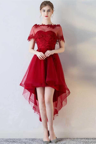 A-Line Short Sleeves Appliques Sweetheart Asymmetry Homecoming Dress US14 / As Picture