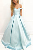 A-line Simple Off Shoulder Satin Long Prom Dress with Pockets PG664