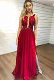 A-line Sleeveless Split Floor-Length Prom Dresses With Appliques Beading PG898 - Pgmdress