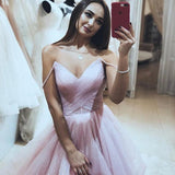 A Line Spaghetti Strap Organza Tiered Pink Prom/Formal Dress PSK124 - Pgmdress