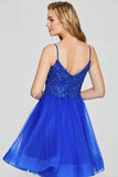 A-Line Spaghetti Straps Appliques Beading Tulle Short Homecoming Dress PD045 - Pgmdress