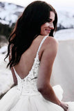 A-Line Spaghetti Straps Asymetrical Wedding Dress with Lace WD236 - Pgmdress