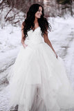 A-Line Spaghetti Straps Asymetrical Wedding Dress with Lace  WD236