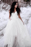 A-Line Spaghetti Straps Asymetrical Wedding Dress with Lace WD236 - Pgmdress