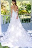 A-Line Spaghetti Straps Backless Long Lace Wedding Dress WD267 - Pgmdress