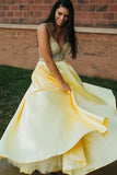 A Line Spaghetti Straps Backless Yellow Prom Dress With Beading PSK145 - Pgmdress