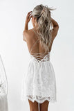 A-Line Spaghetti Straps Criss-Cross Straps White Lace Homecoming Dress PG191 - Pgmdress