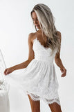 A-Line Spaghetti Straps Criss-Cross Straps White Lace Homecoming Dress PG191