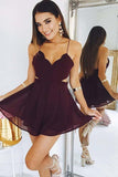 A-Line Spaghetti Straps Cut-Out Burgundy Chiffon Homecoming Dress PD113 - Pgmdress