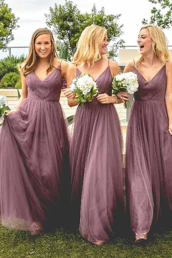A-Line Spaghetti Straps Floor-Length Light Purple Bridesmaid Dress BD048 - Pgmdress