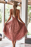 A-Line Spaghetti Straps High Low Blush Lace Homecoming Dress PD002 - Pgmdress